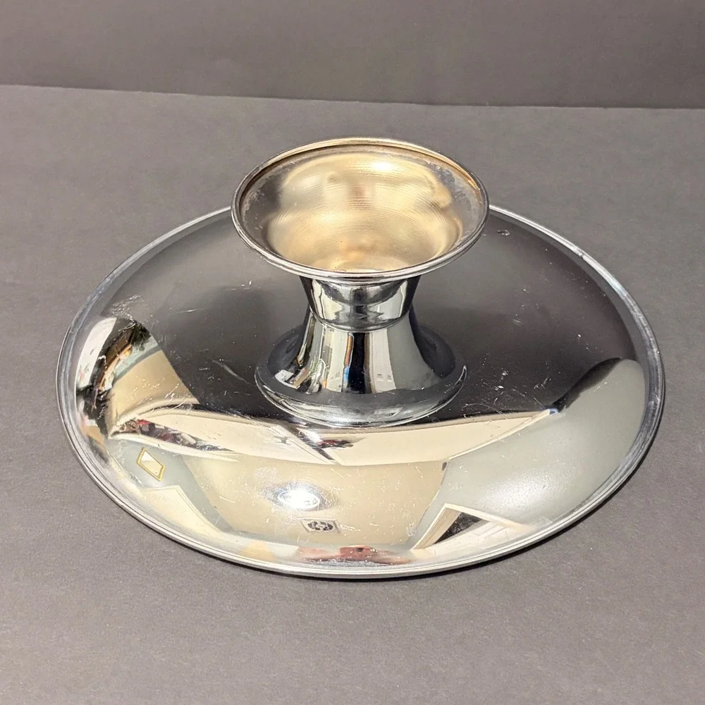 Vtg Mid Century Modern Atomic Starburst Chrome Pedestal Cake Stand Silverplate